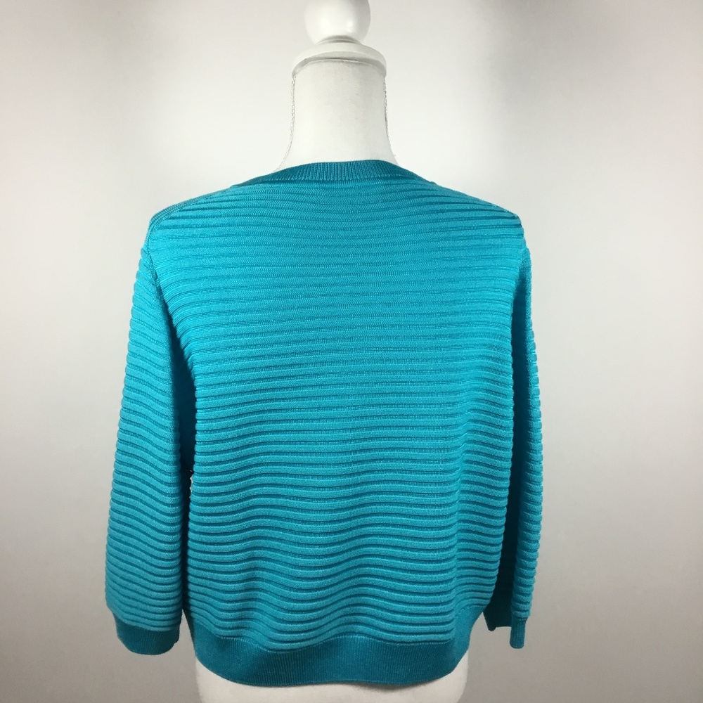 St. John Turquoise Button Up Knit Cardigan Luxury Designer Size L - Picture 4 of 7